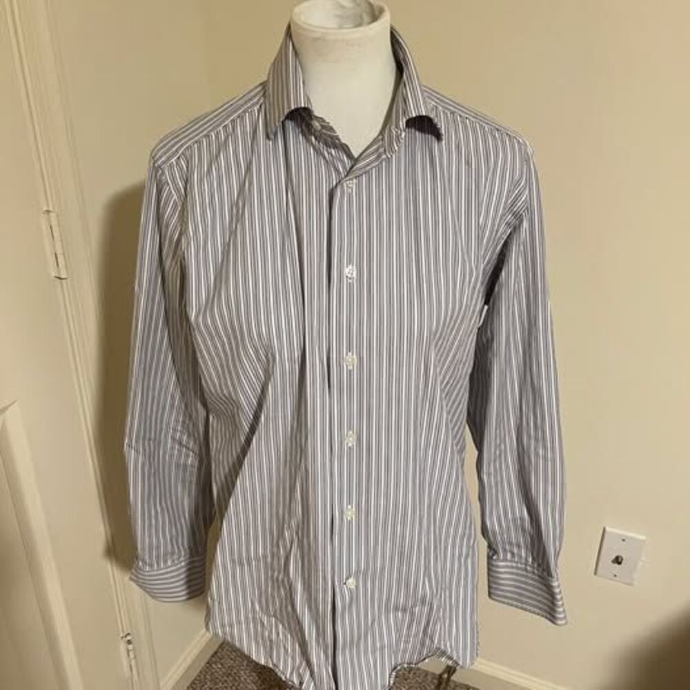 BLACK Saks Fifth Avenue Slim Fit Striped Dress Shirt 15 - 32/33